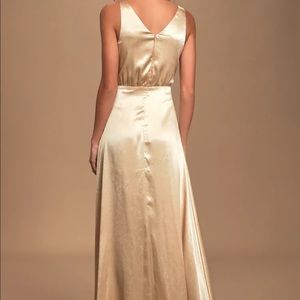 Champagne Satin Button-Front Maxi Dress